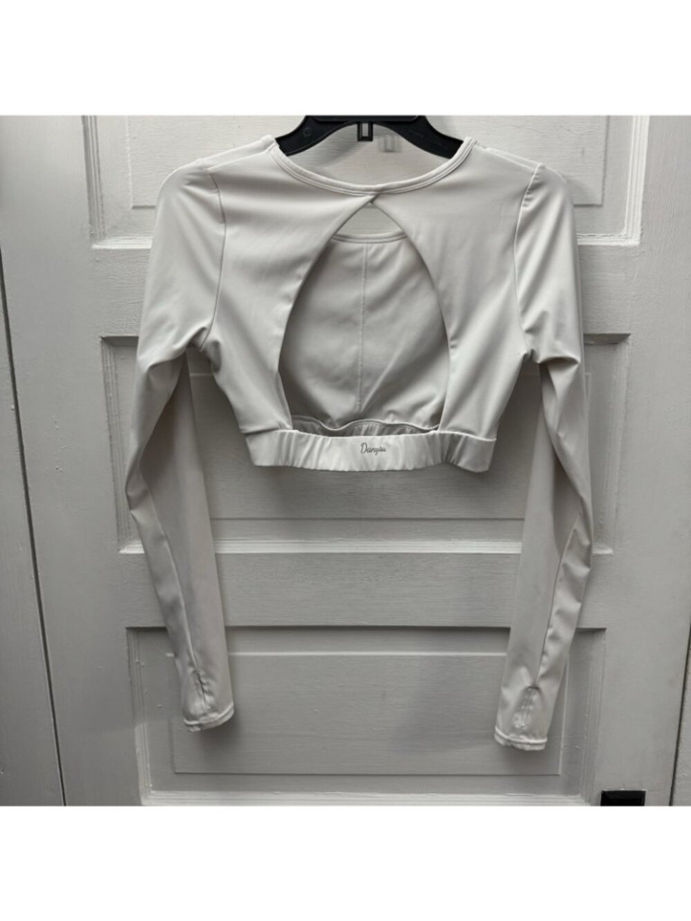 Danysu White Open Back Long Sleeve Crop Top Athletic Dance Yoga Size S - Picture 4 of 7